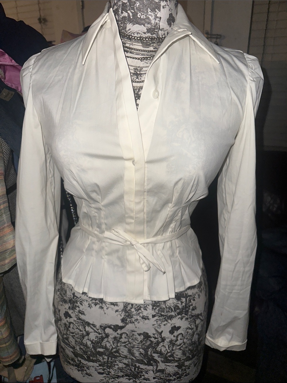 Prada White Button-Front Tie-Waist Blouse